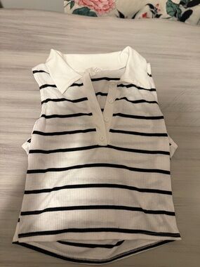 Caution To The Wind White Sleeveless Crop Tank with Black Stripes